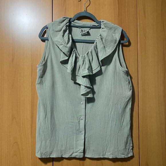 Sage Green Ruffle Button Down Blouse - Picture 1 of 4